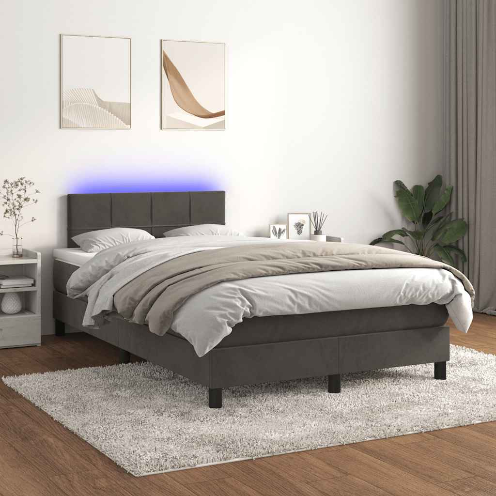 vidaXL Łóżko kontynentalne z materacem i LED, ciemnoszare, 120x190 cm
