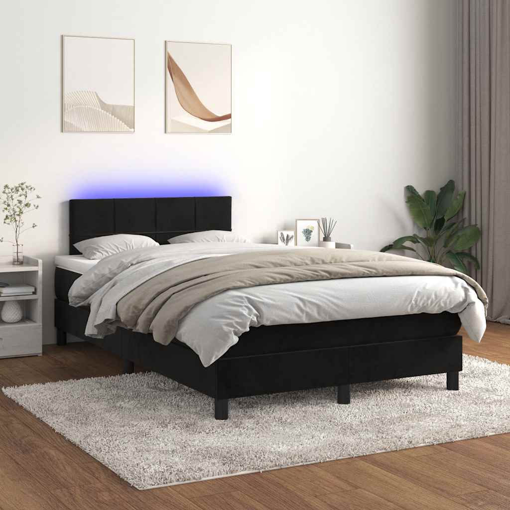 vidaXL Łóżko kontynentalne z materacem i LED, czarne, 120x190 cm