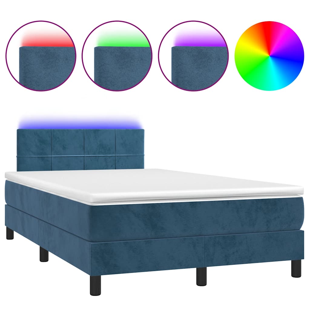 vidaXL Łóżko kontynentalne z materacem i LED, granatowe, 120x190 cm