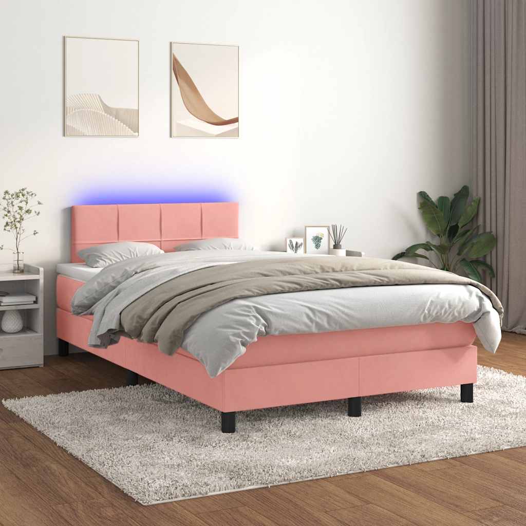vidaXL Łóżko kontynentalne z materacem i LED, róż, 120x190 cm, aksamit