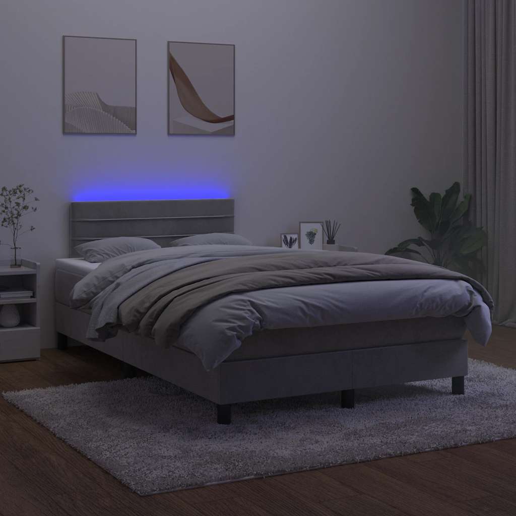 vidaXL Łóżko kontynentalne z materacem i LED, jasnoszare, 120x190 cm