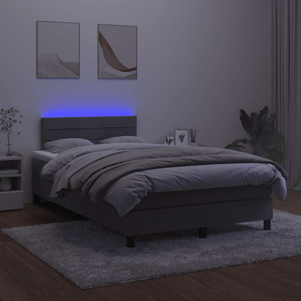 vidaXL Łóżko kontynentalne z materacem i LED, ciemnoszare, 120x190 cm