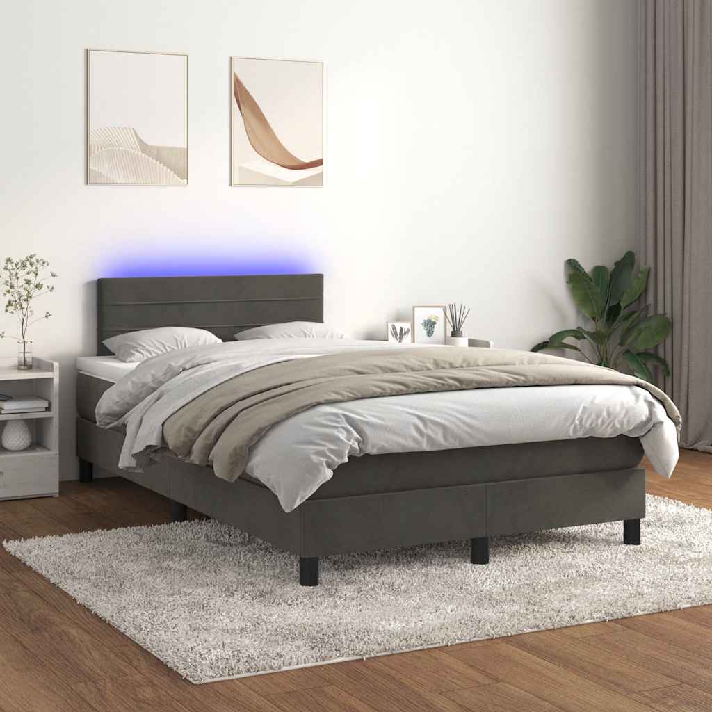 vidaXL Łóżko kontynentalne z materacem i LED, ciemnoszare, 120x190 cm