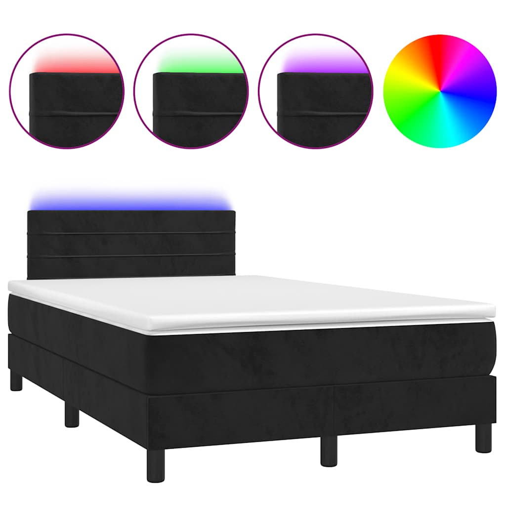 vidaXL Łóżko kontynentalne z materacem i LED, czarne, 120x190 cm