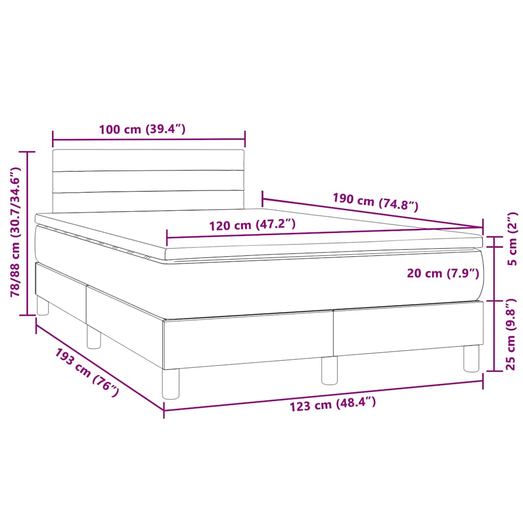 vidaXL Łóżko kontynentalne z materacem i LED, czarne, 120x190 cm