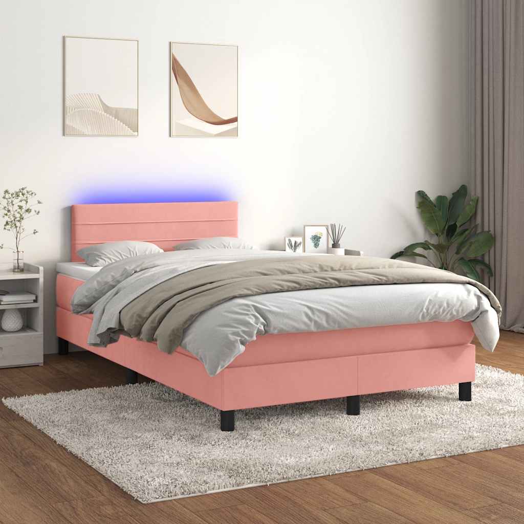 vidaXL Łóżko kontynentalne z materacem i LED, róż, 120x190 cm, aksamit