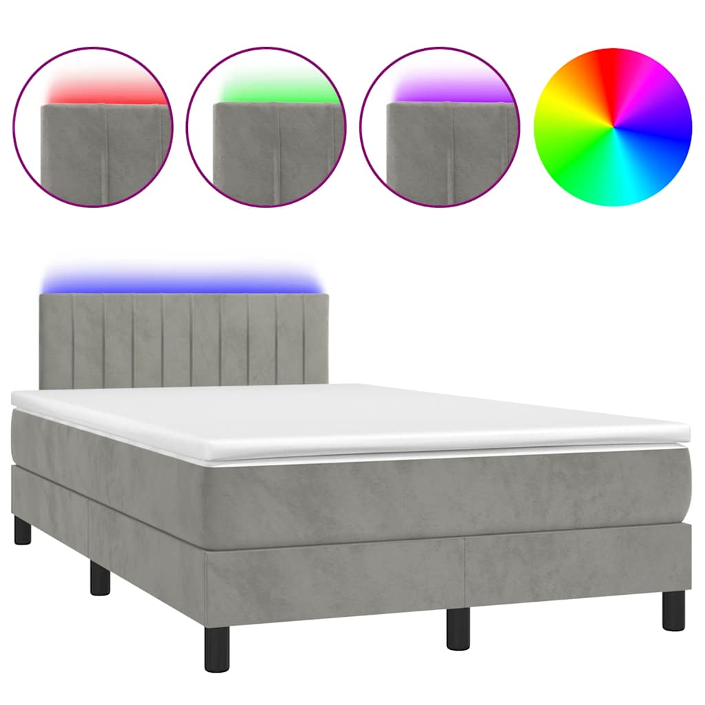 vidaXL Łóżko kontynentalne z materacem i LED, jasnoszare, 120x190 cm