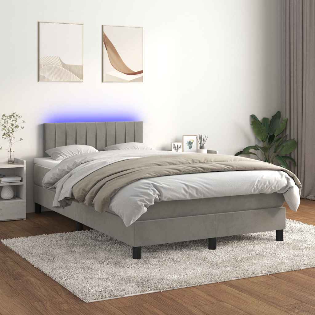 vidaXL Łóżko kontynentalne z materacem i LED, jasnoszare, 120x190 cm
