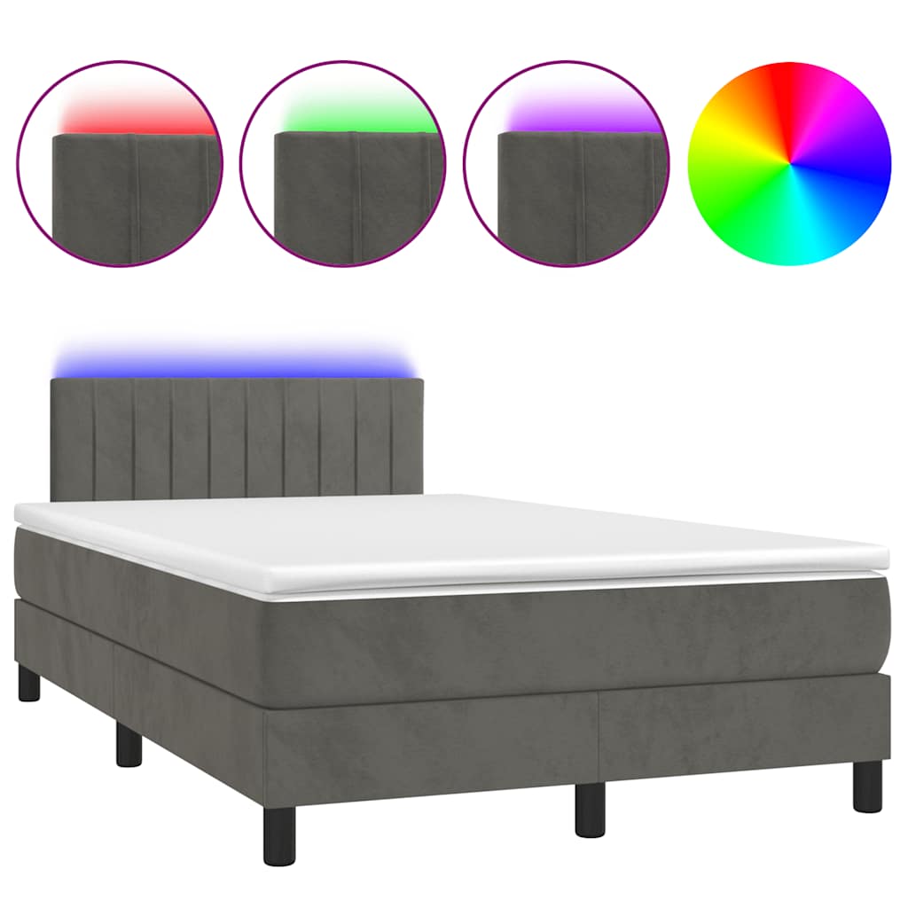 vidaXL Łóżko kontynentalne z materacem i LED, ciemnoszare, 120x190 cm
