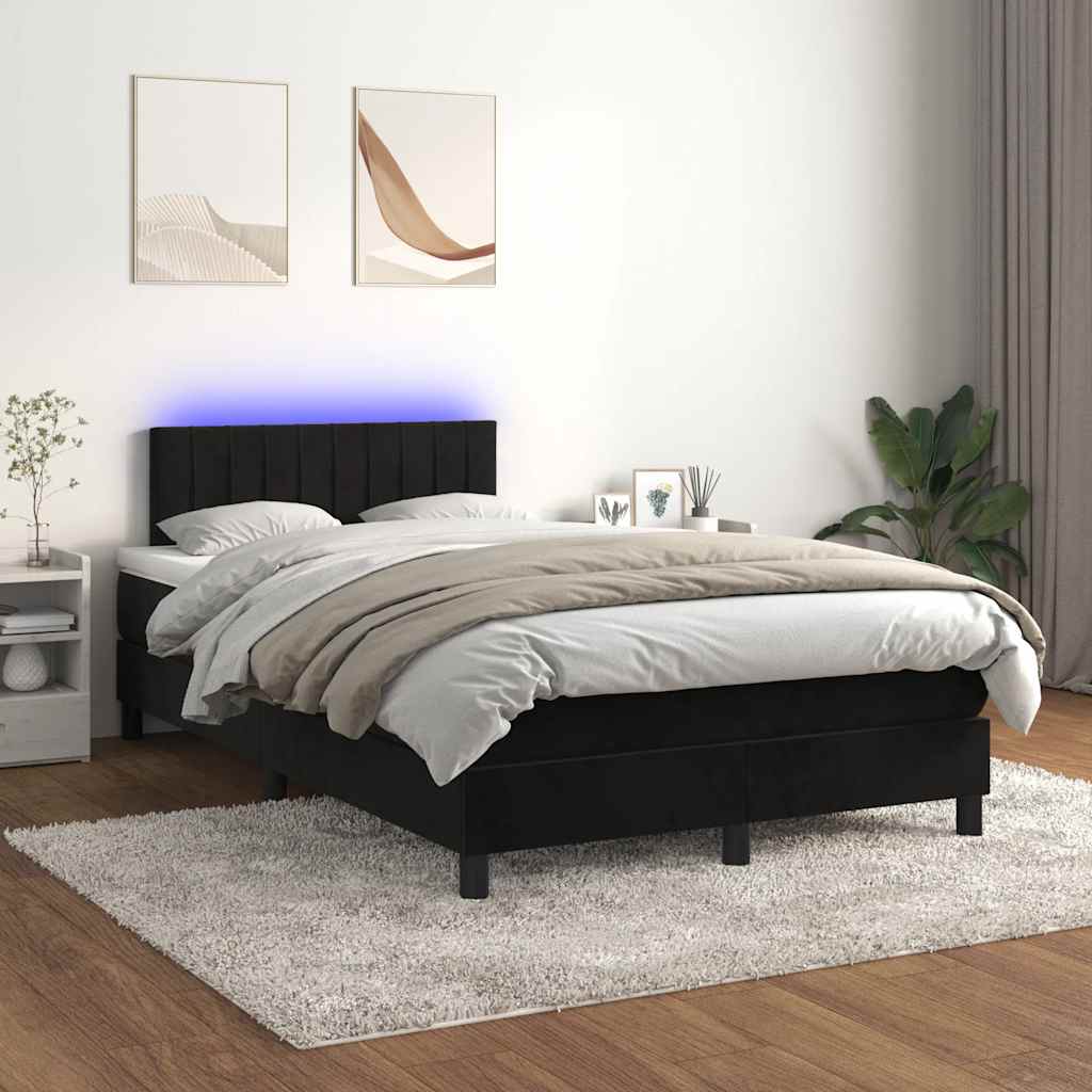 vidaXL Łóżko kontynentalne z materacem i LED, czarne, 120x190 cm