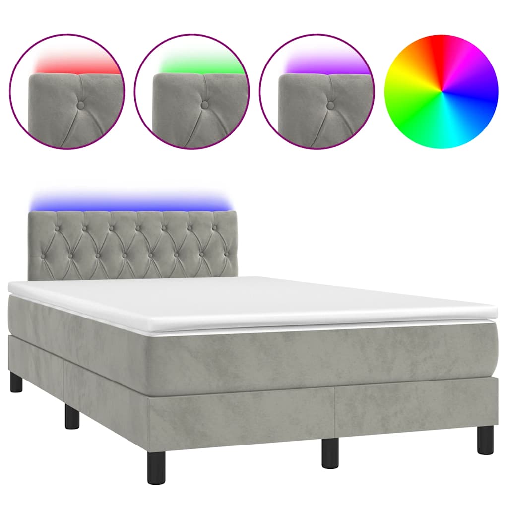vidaXL Łóżko kontynentalne z materacem i LED, jasnoszare, 120x190 cm
