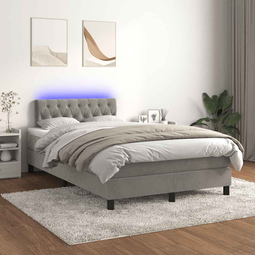 vidaXL Łóżko kontynentalne z materacem i LED, jasnoszare, 120x190 cm