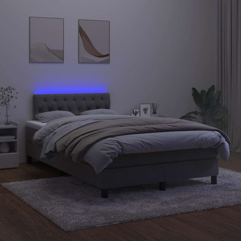 vidaXL Łóżko kontynentalne z materacem i LED, ciemnoszare, 120x190 cm