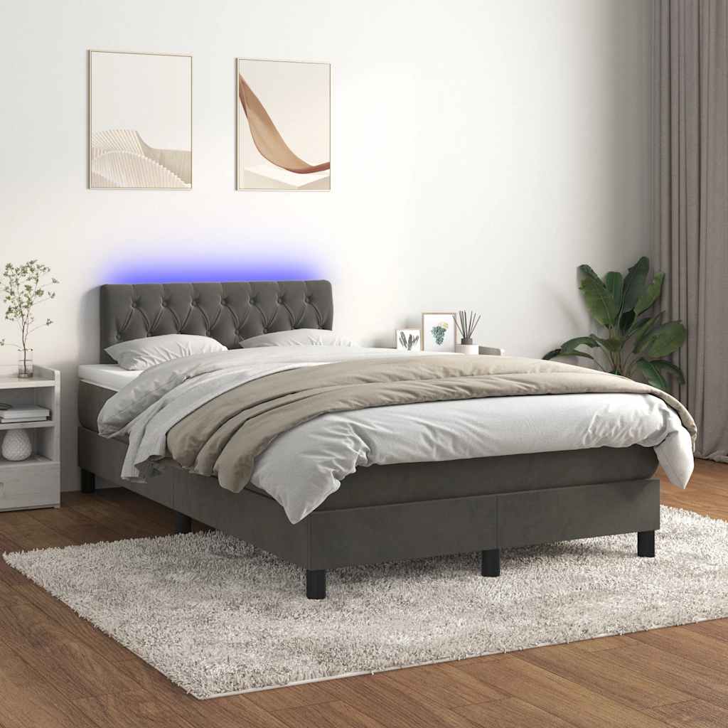 vidaXL Łóżko kontynentalne z materacem i LED, ciemnoszare, 120x190 cm