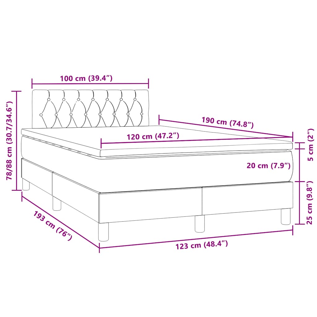 vidaXL Łóżko kontynentalne z materacem i LED, czarne, 120x190 cm