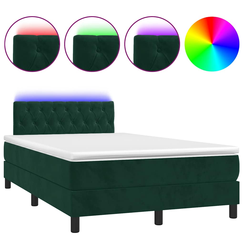 vidaXL Łóżko kontynentalne z materacem i LED, ciemnozielone, 120x190cm