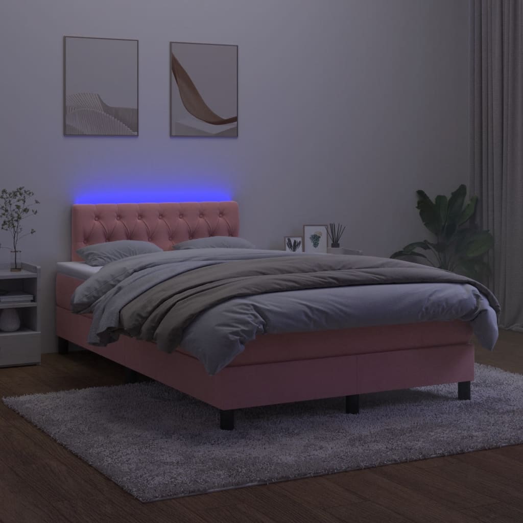 vidaXL Łóżko kontynentalne z materacem i LED, różowe, 120x190 cm