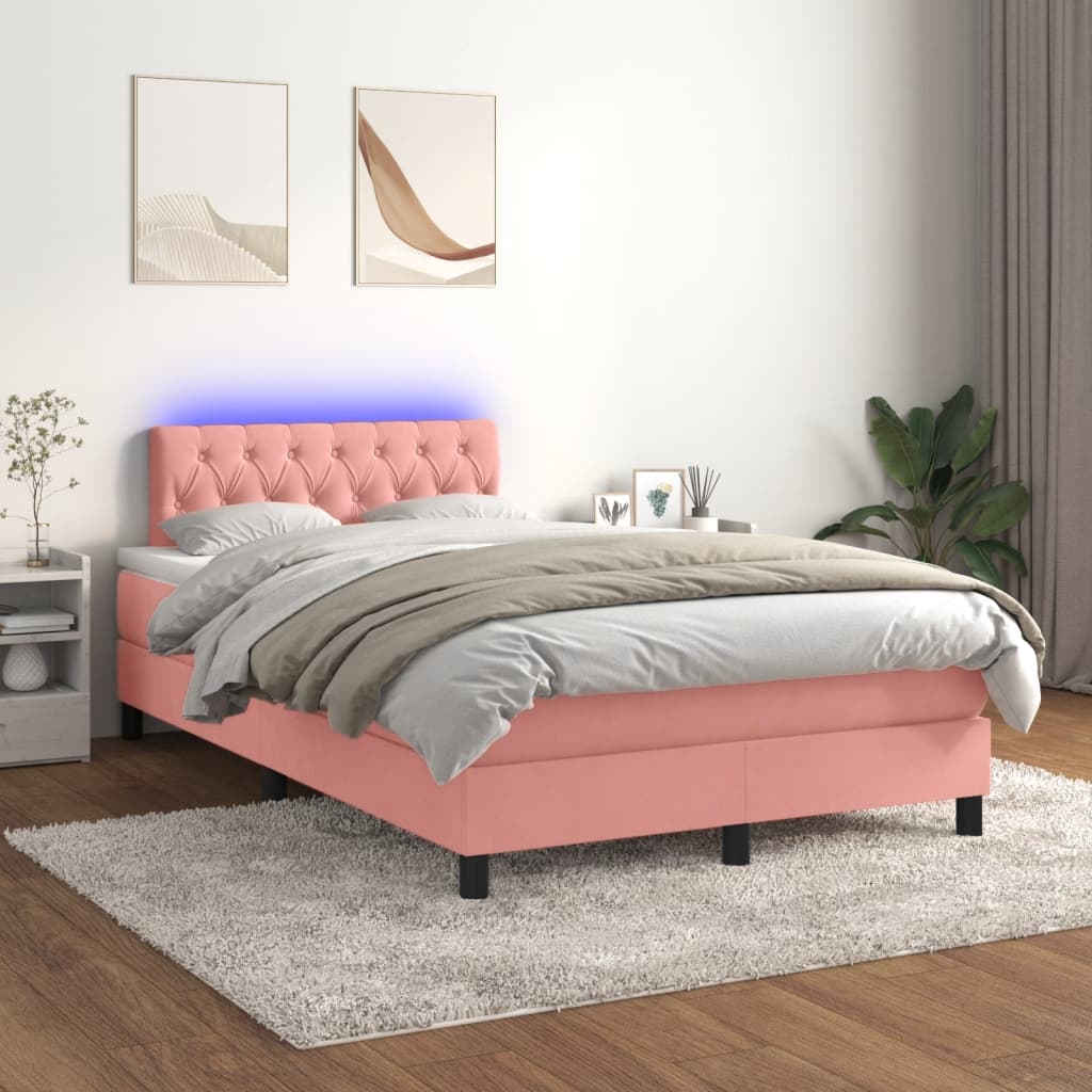 vidaXL Łóżko kontynentalne z materacem i LED, różowe, 120x190 cm