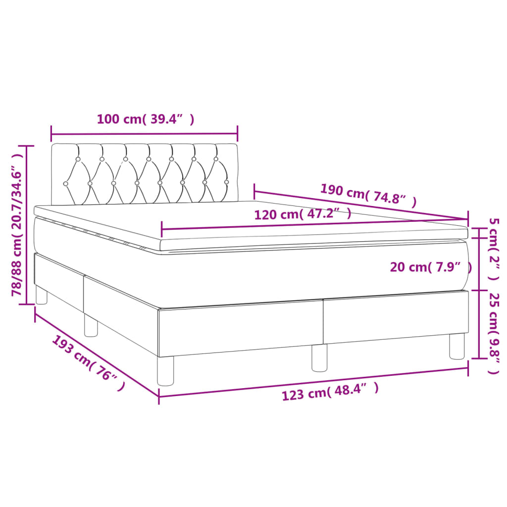 vidaXL Łóżko kontynentalne z materacem i LED, różowe, 120x190 cm