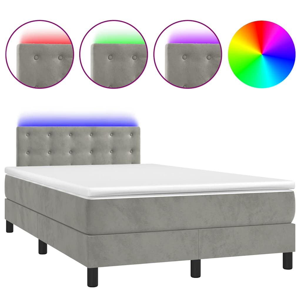vidaXL Łóżko kontynentalne z materacem i LED, jasnoszare, 120x190 cm