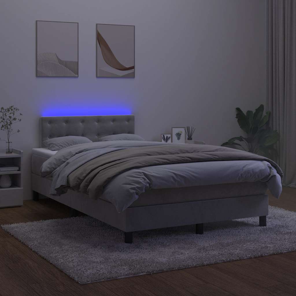 vidaXL Łóżko kontynentalne z materacem i LED, jasnoszare, 120x190 cm