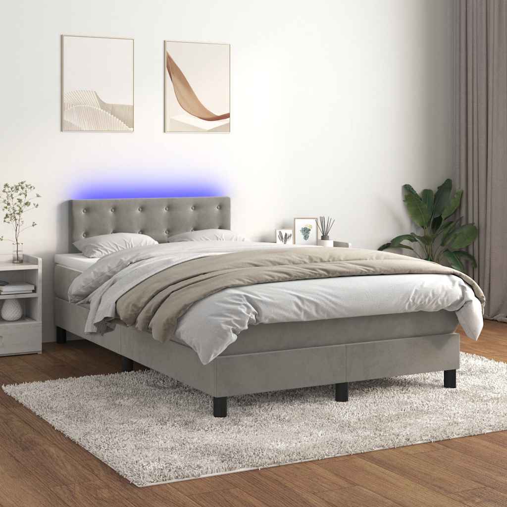 vidaXL Łóżko kontynentalne z materacem i LED, jasnoszare, 120x190 cm