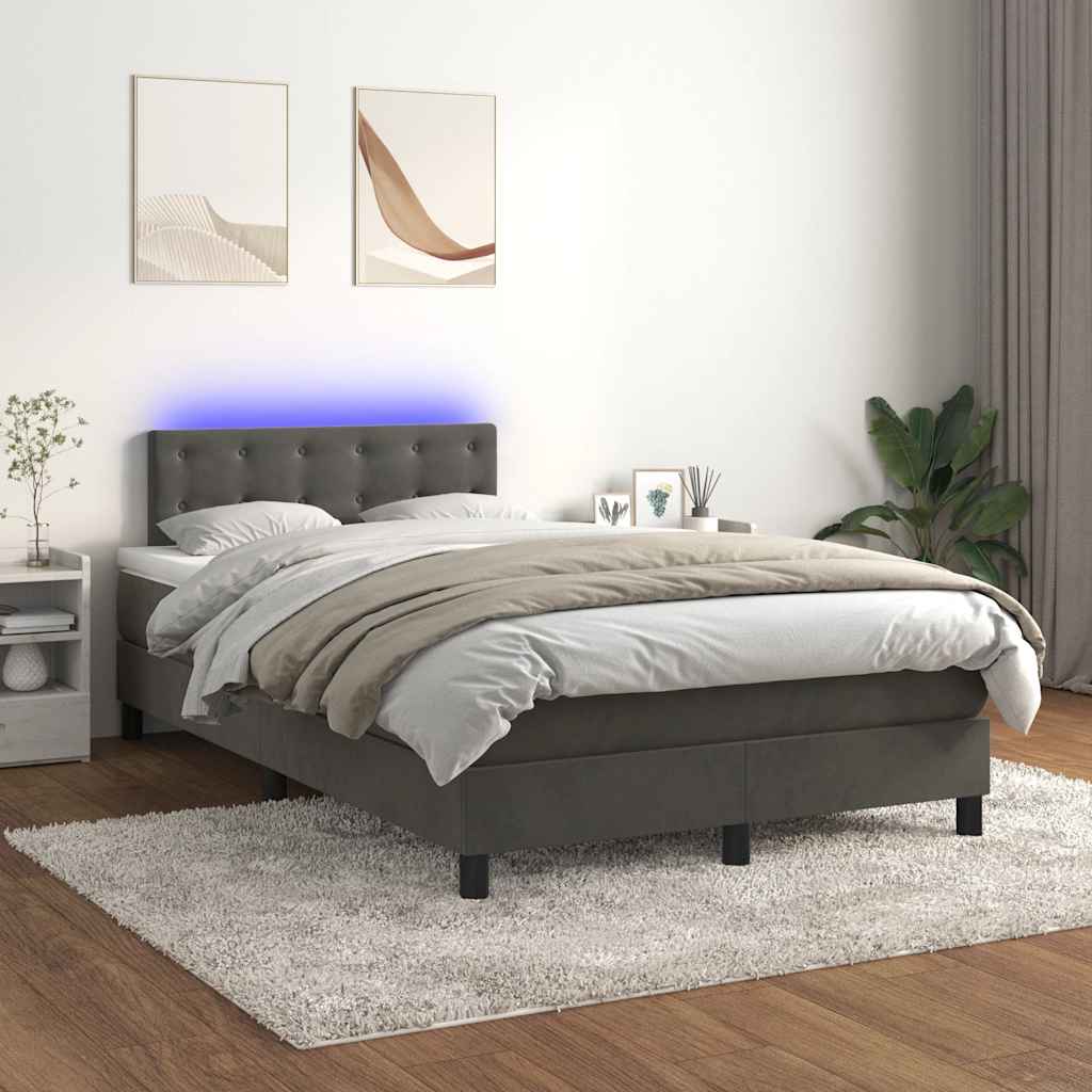 vidaXL Łóżko kontynentalne z materacem i LED, ciemnoszare, 120x190 cm
