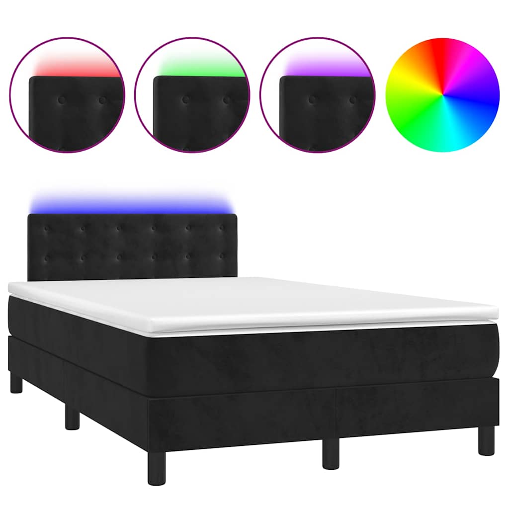 vidaXL Łóżko kontynentalne z materacem i LED, czarne, 120x190 cm