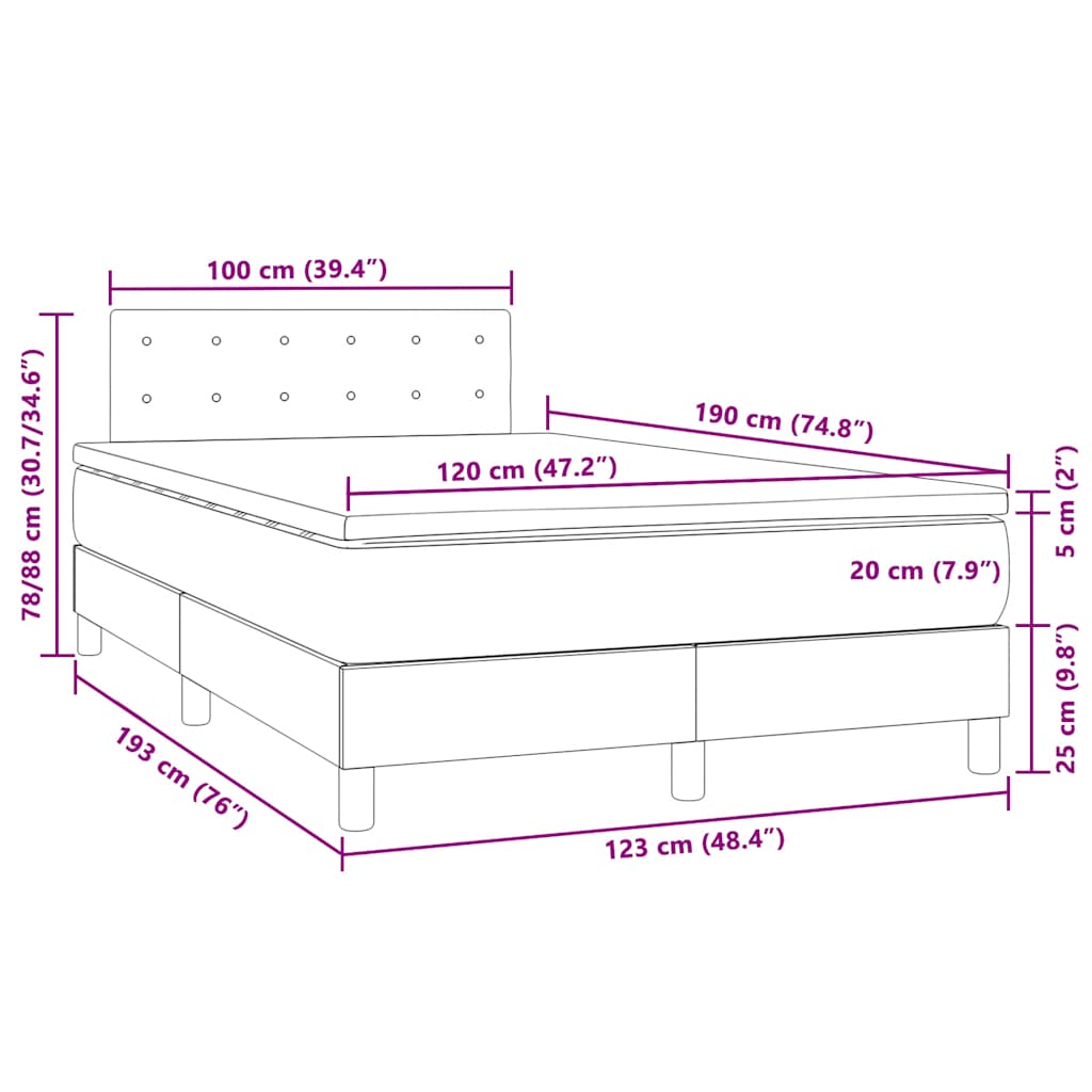 vidaXL Łóżko kontynentalne z materacem i LED, czarne, 120x190 cm