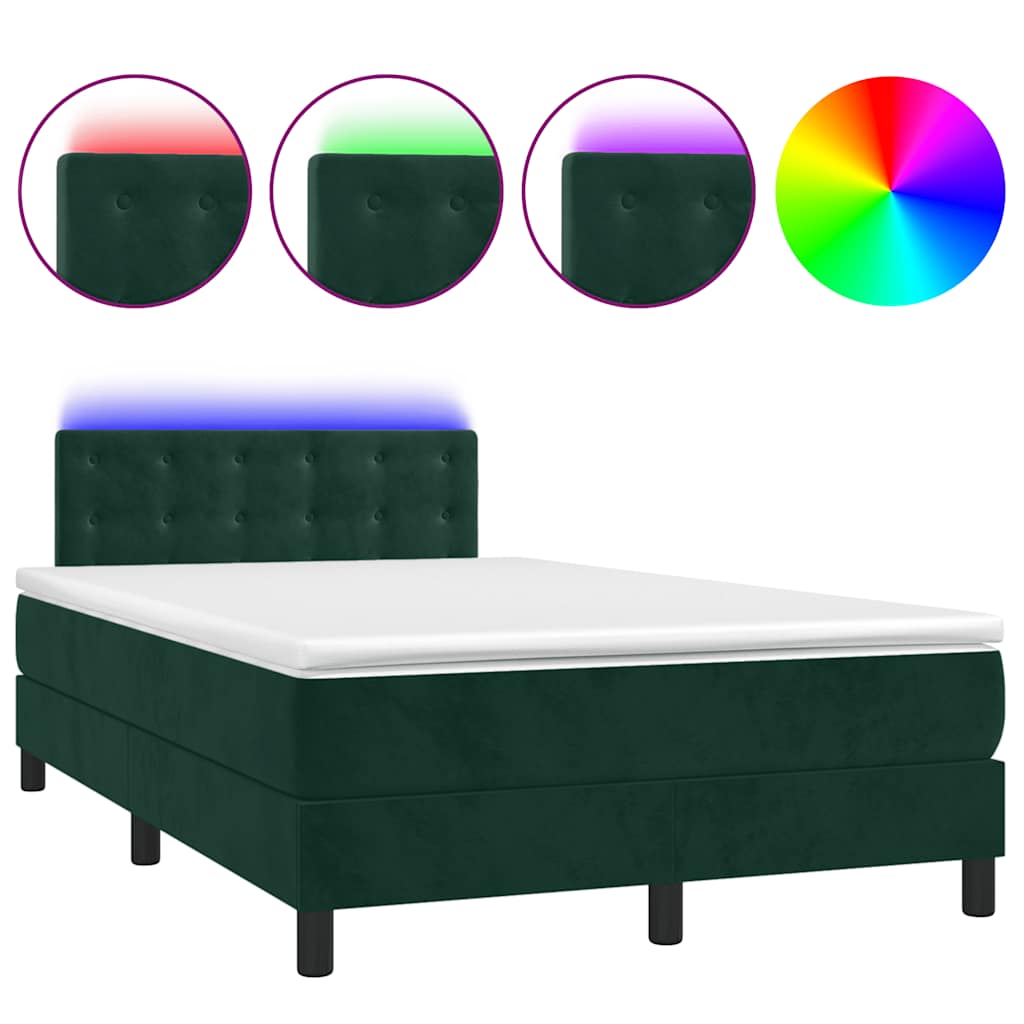 vidaXL Łóżko kontynentalne z materacem i LED, ciemnozielone, 120x190cm