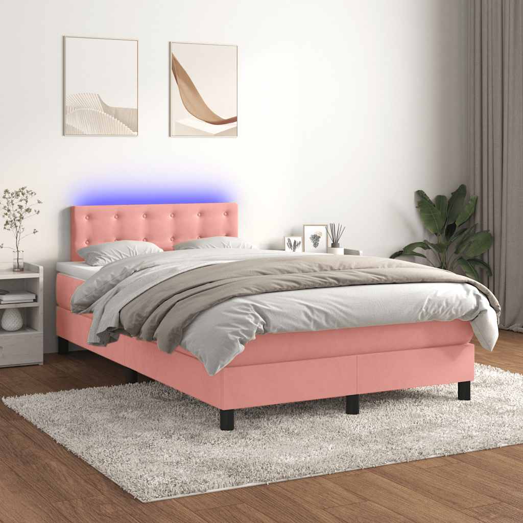 vidaXL Łóżko kontynentalne z materacem i LED, różowe, 120x190 cm