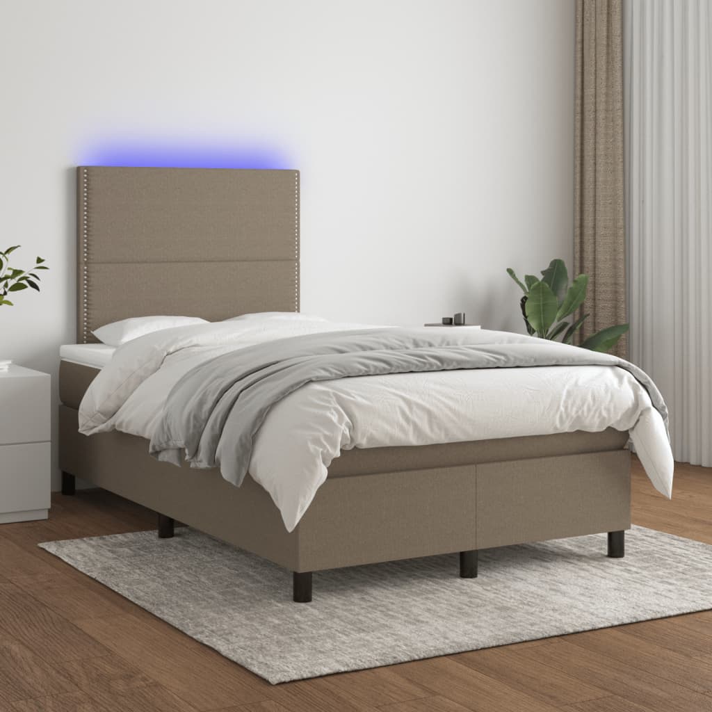 vidaXL Łóżko kontynentalne z materacem, taupe, 120x190 cm, tkanina