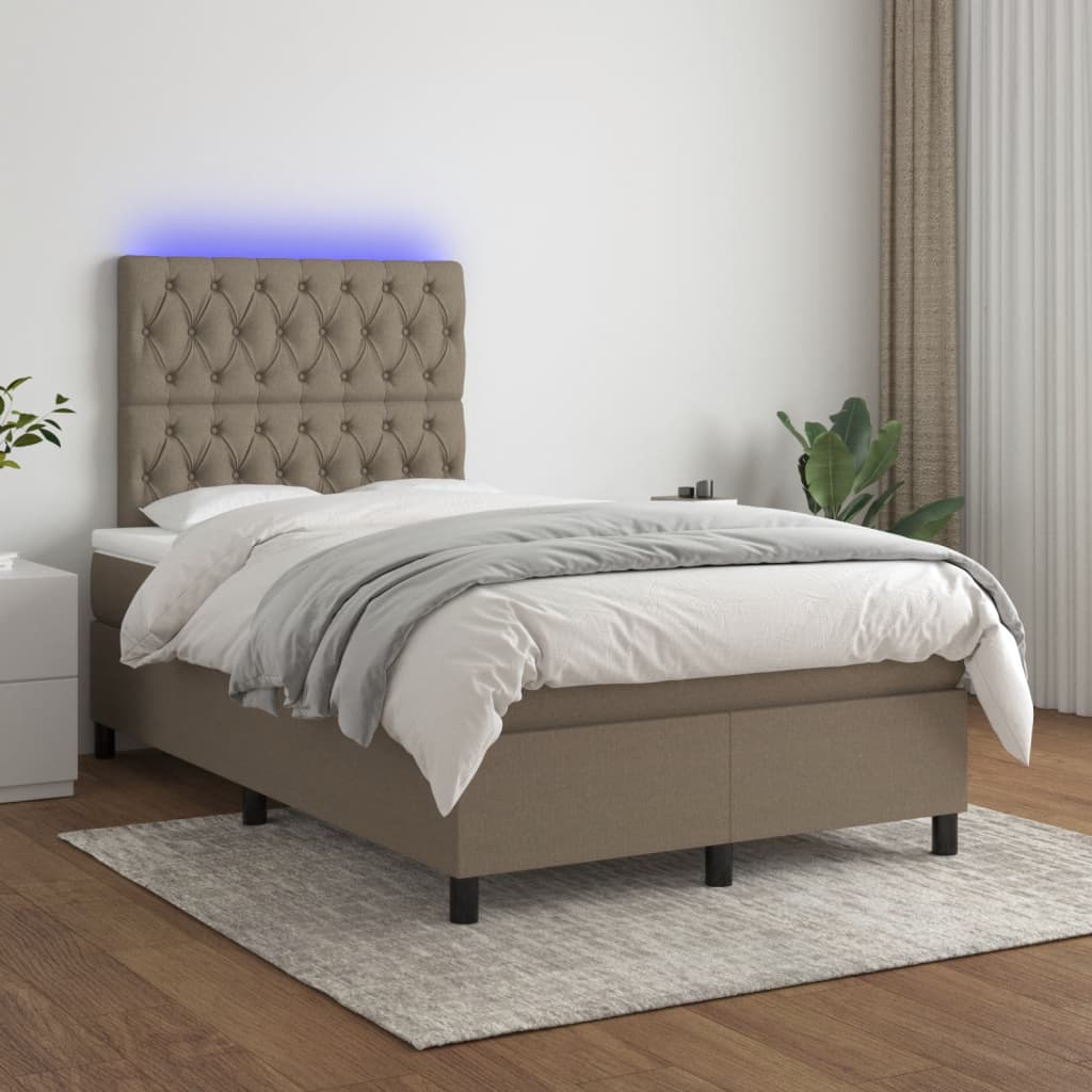 vidaXL Łóżko kontynentalne z materacem, taupe, 120x190 cm, tkanina
