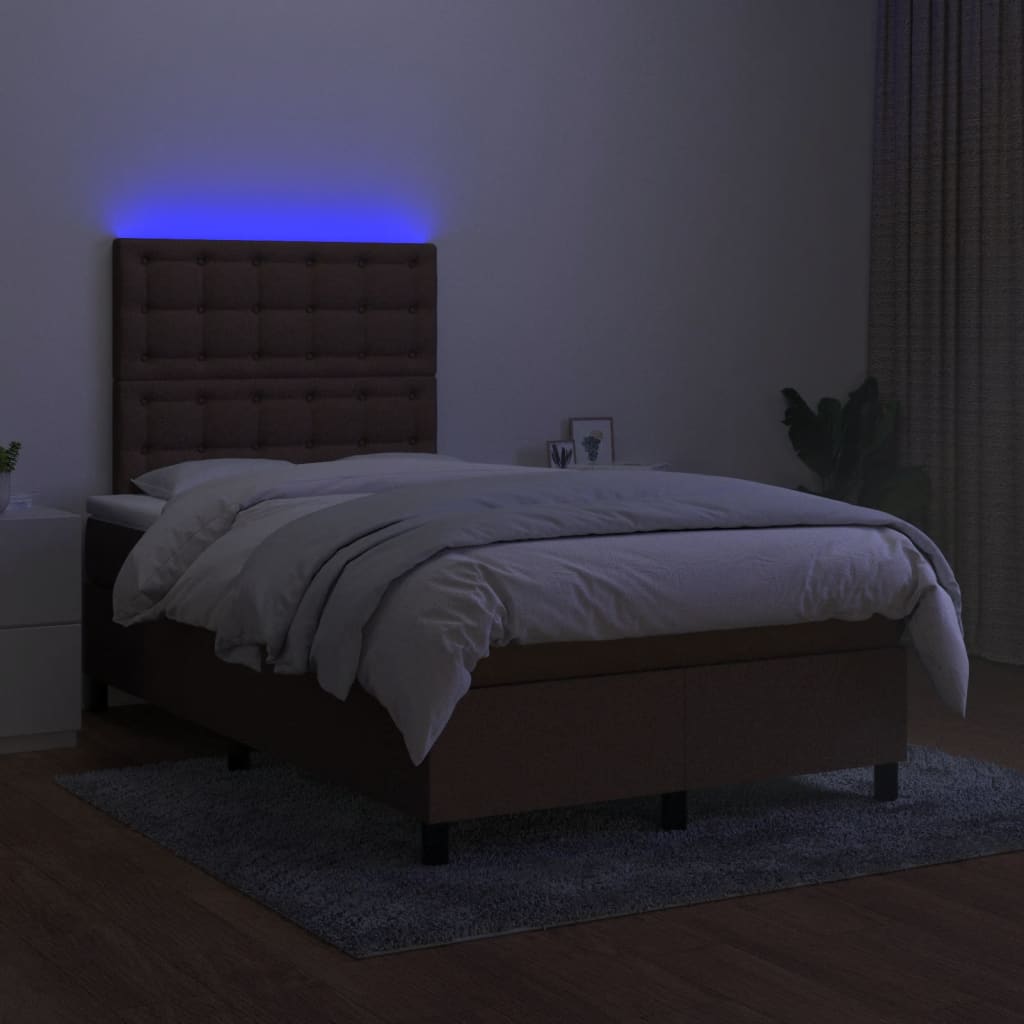 vidaXL Łóżko kontynentalne z materacem, brązowe, 120x190 cm, tkanina