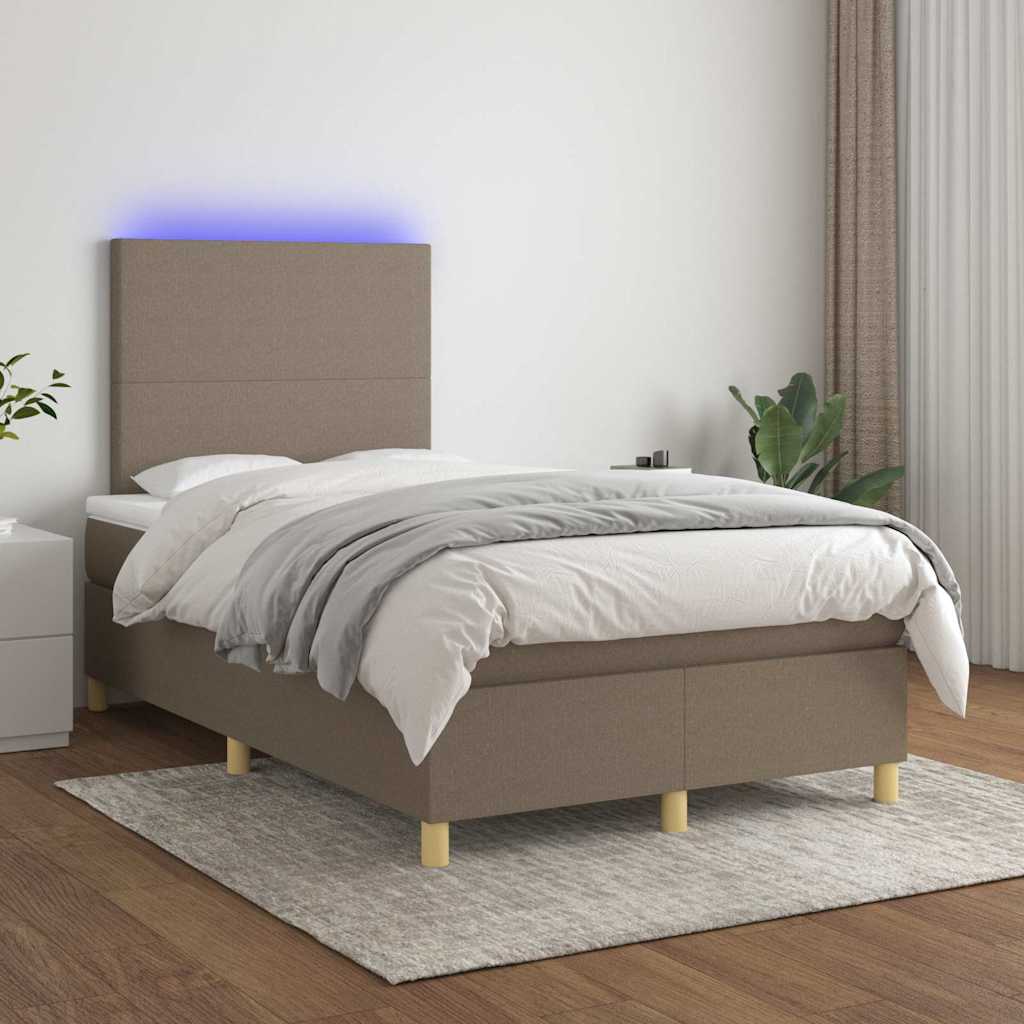 vidaXL Łóżko kontynentalne z materacem, taupe, 120x190 cm, tkanina
