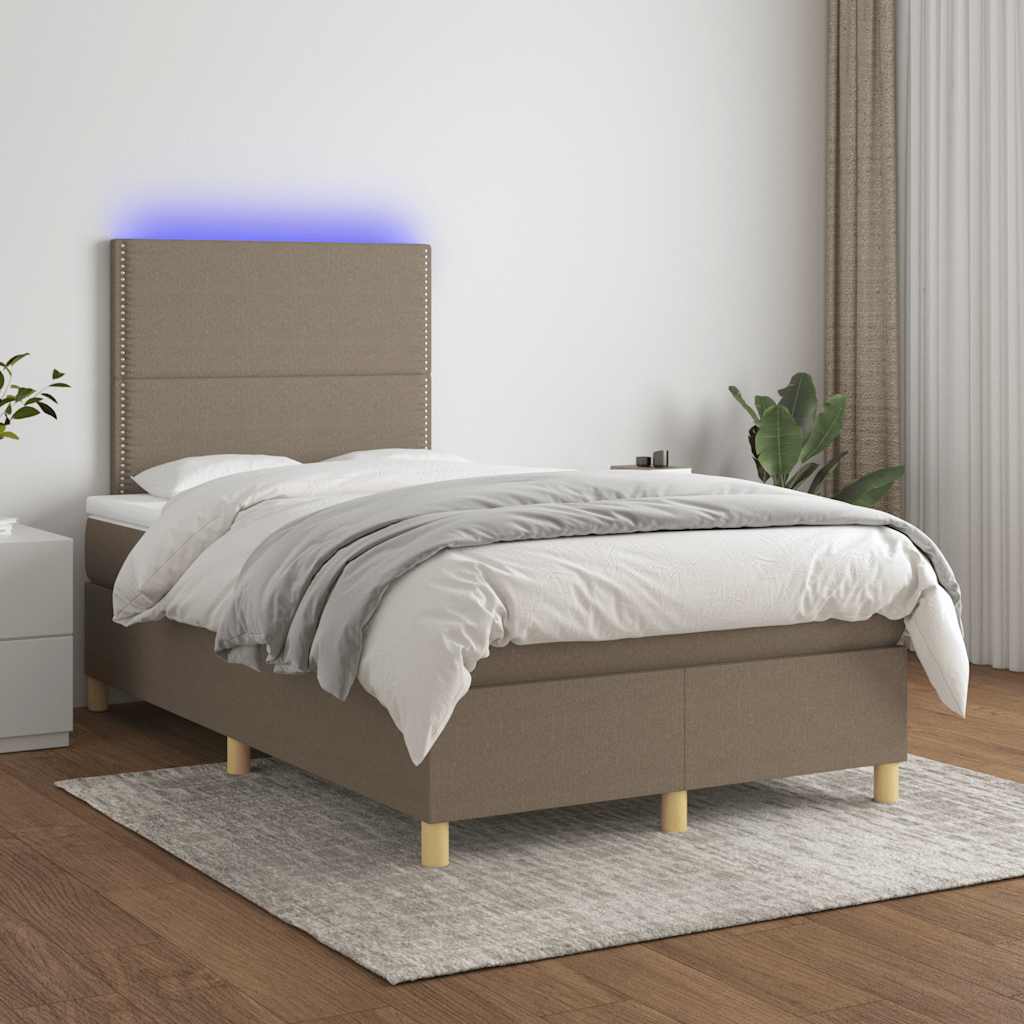 vidaXL Łóżko kontynentalne z materacem, taupe, 120x190 cm, tkanina