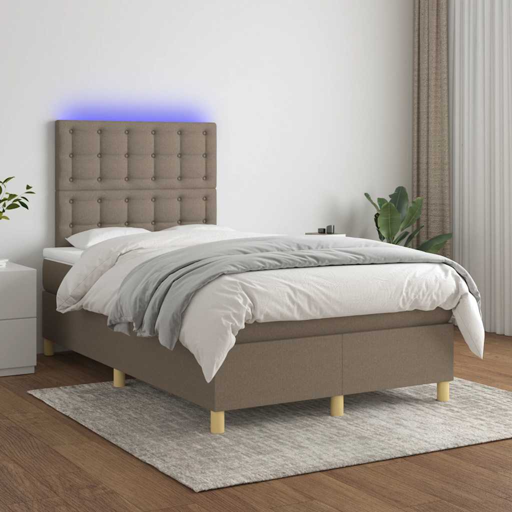 vidaXL Łóżko kontynentalne z materacem, taupe, 120x190 cm, tkanina
