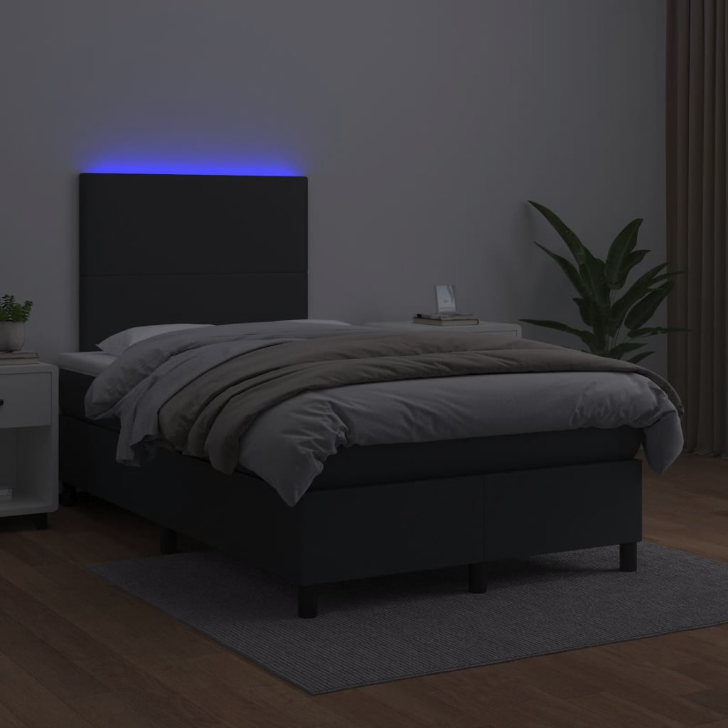 vidaXL Łóżko kontynentalne z materacem i LED, czarne, 120x190 cm