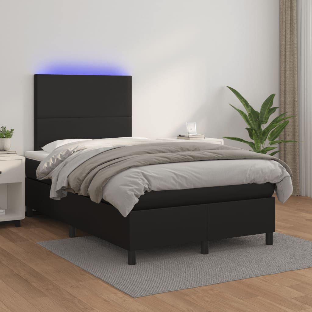 vidaXL Łóżko kontynentalne z materacem i LED, czarne, 120x190 cm