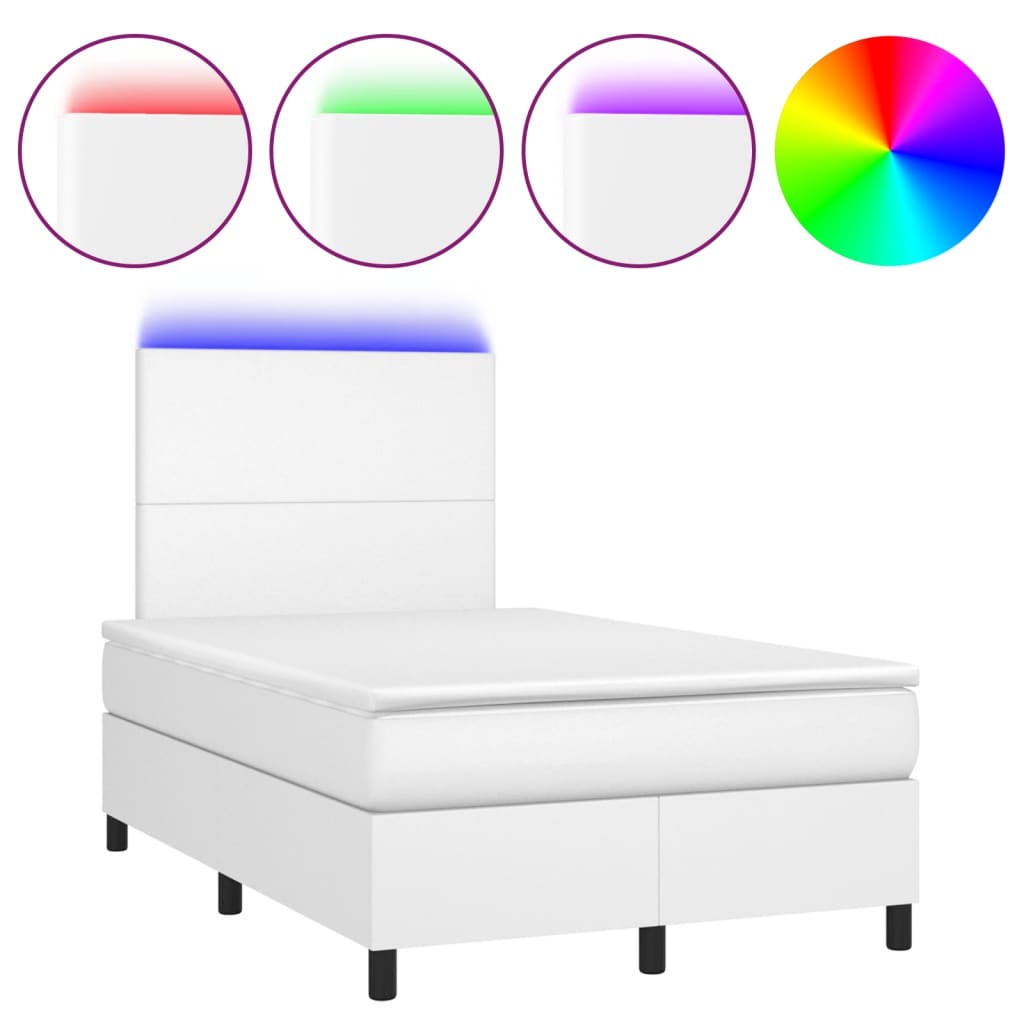 vidaXL Łóżko kontynentalne z materacem i LED, białe, 120x190 cm