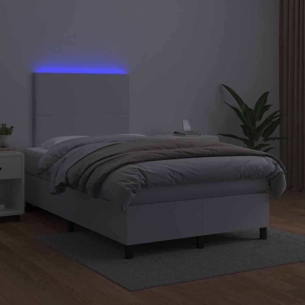 vidaXL Łóżko kontynentalne z materacem i LED, białe, 120x190 cm