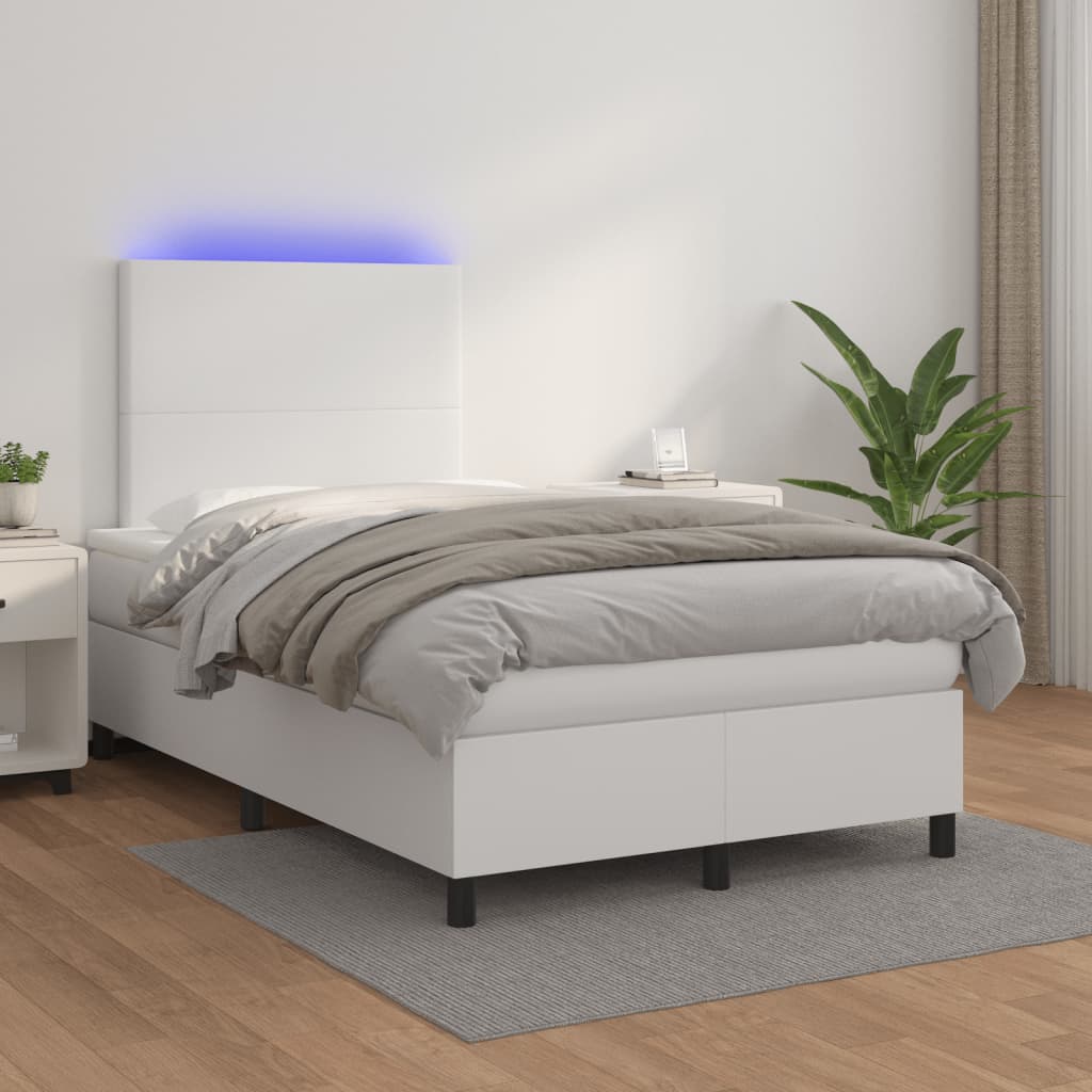 vidaXL Łóżko kontynentalne z materacem i LED, białe, 120x190 cm