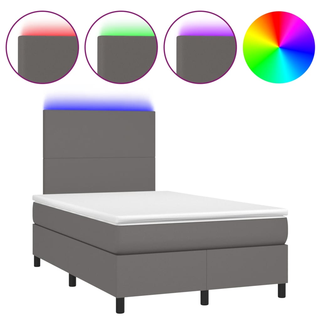 vidaXL Łóżko kontynentalne z materacem i LED, szare, 120x190 cm