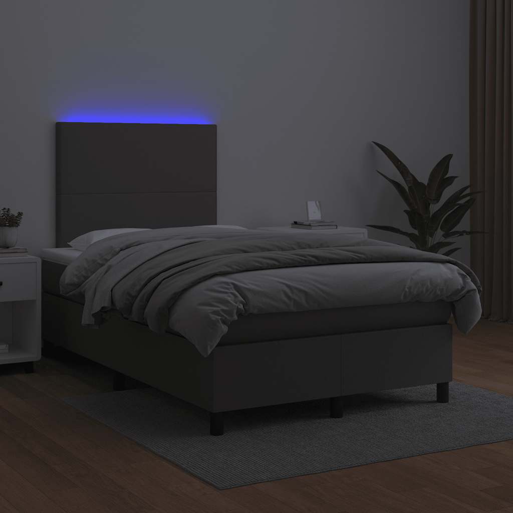 vidaXL Łóżko kontynentalne z materacem i LED, szare, 120x190 cm