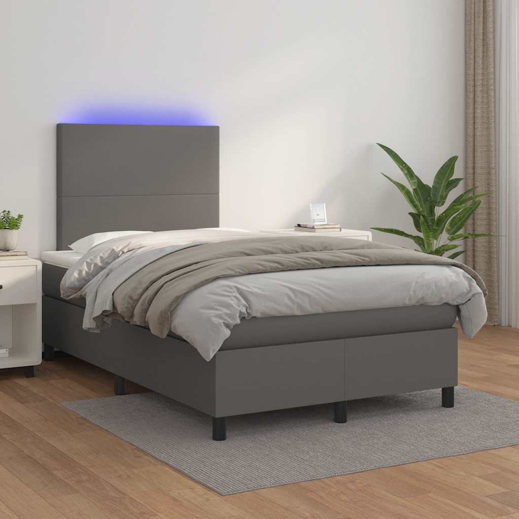 vidaXL Łóżko kontynentalne z materacem i LED, szare, 120x190 cm