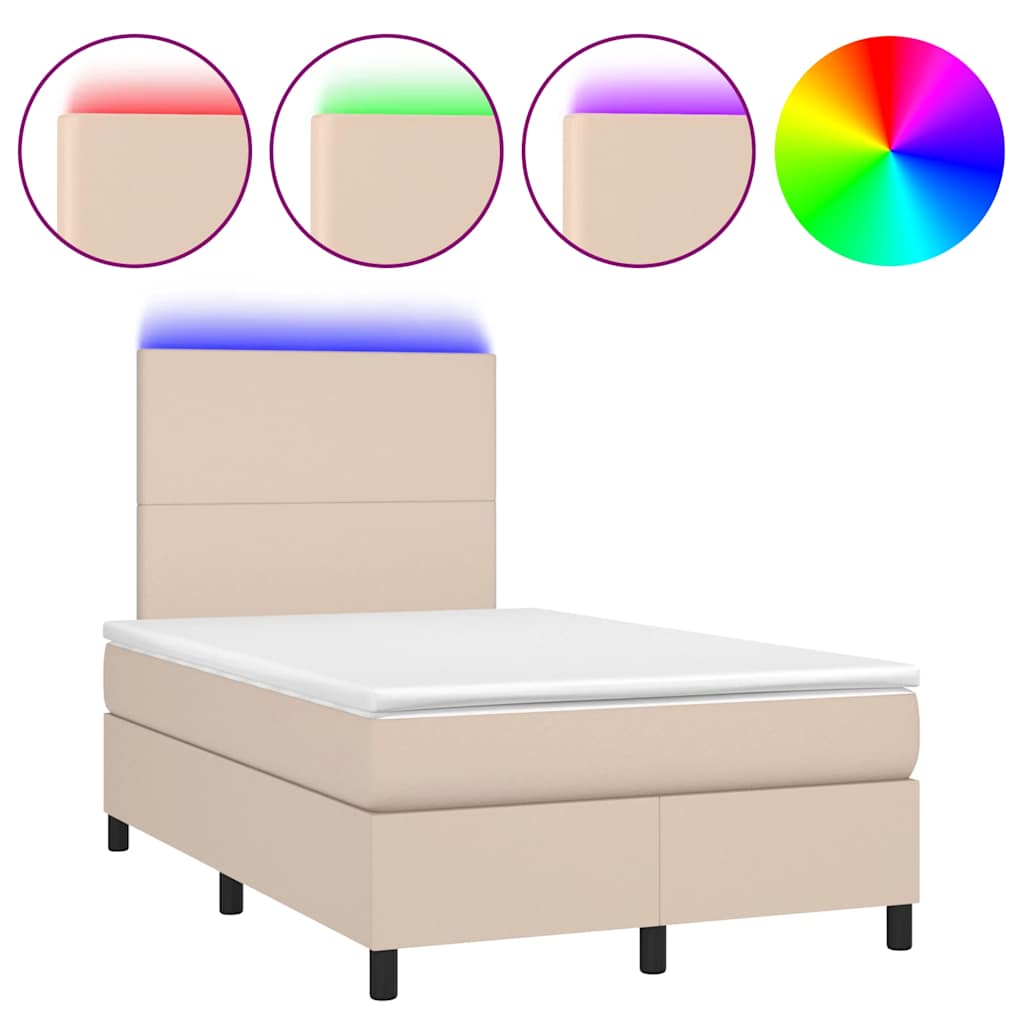 vidaXL Łóżko kontynentalne z materacem i LED, cappuccino, 120x190 cm