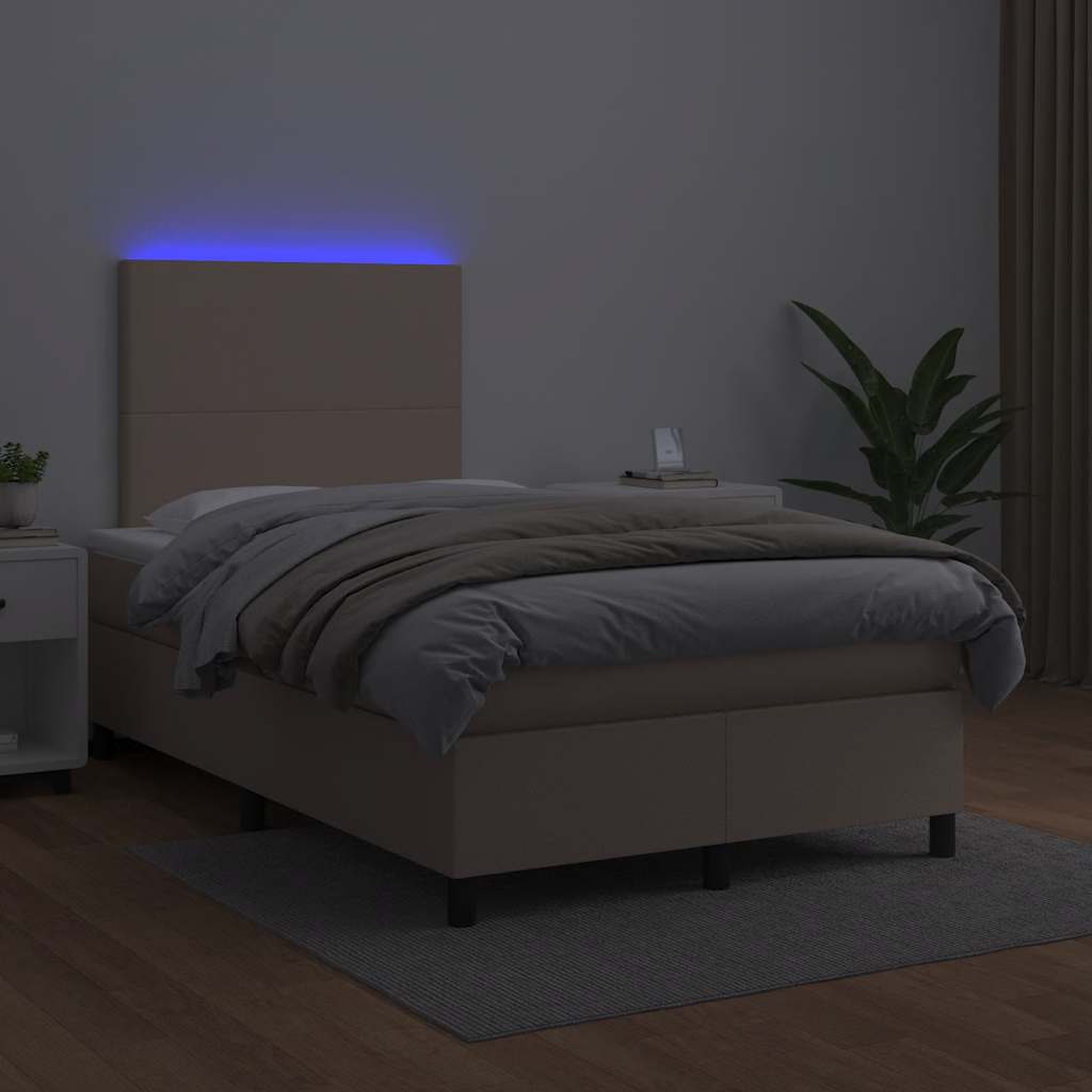 vidaXL Łóżko kontynentalne z materacem i LED, cappuccino, 120x190 cm