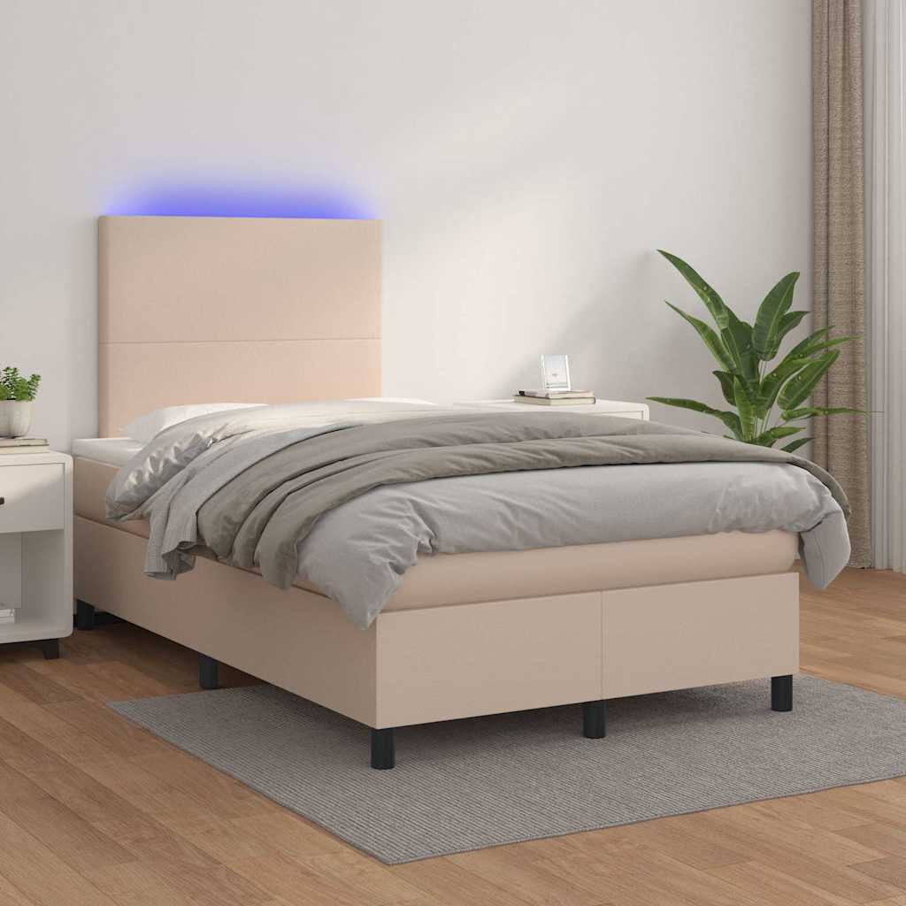 vidaXL Łóżko kontynentalne z materacem i LED, cappuccino, 120x190 cm