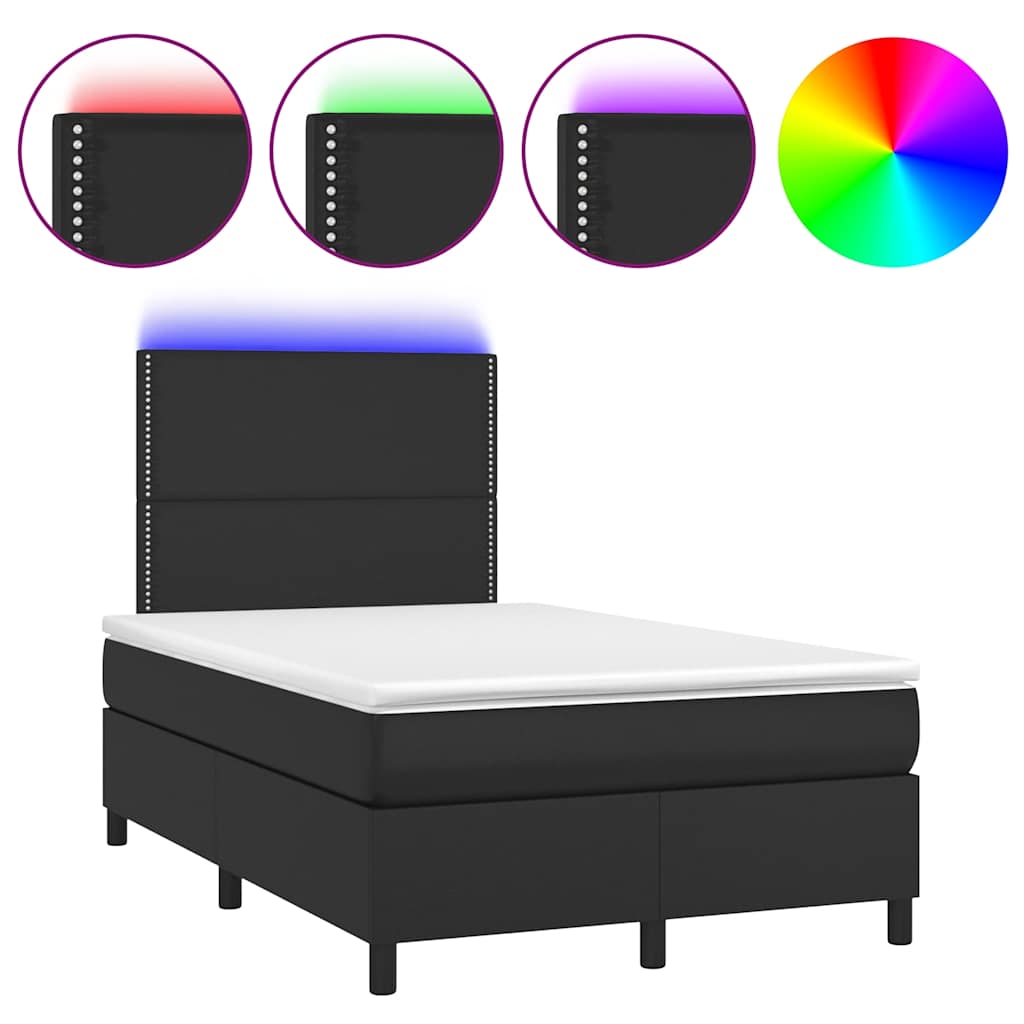 vidaXL Łóżko kontynentalne z materacem i LED, czarne, 120x190 cm
