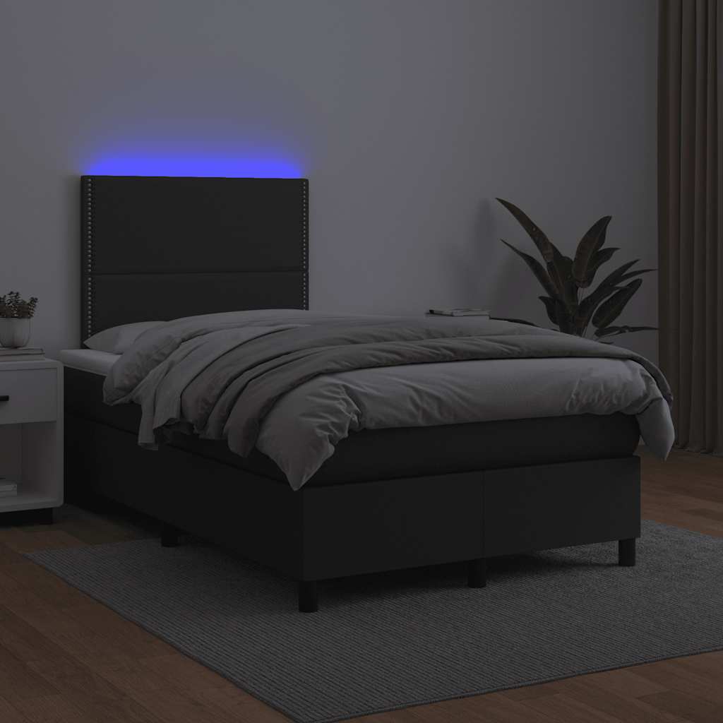 vidaXL Łóżko kontynentalne z materacem i LED, czarne, 120x190 cm